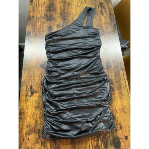 Bebe One Shoulder Croc Bodycon Dress sz M